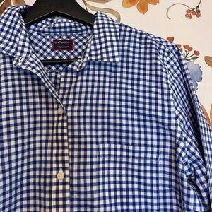 Untuckit 8 Gingham Plaid White Blue Preppy Cotton City Work Office Button Shirt